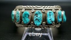 Large size Navajo sterling silver Cuff BRACELET 7 stone turquoise! 61.9 gr