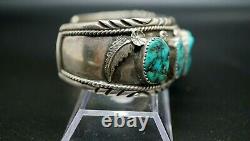 Large size Navajo sterling silver Cuff BRACELET 7 stone turquoise! 61.9 gr