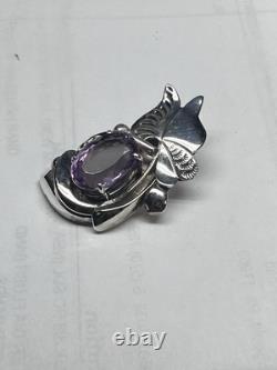 Les Baker Jewelry Vintage Amethyst Sterling Silver Native American Pendant