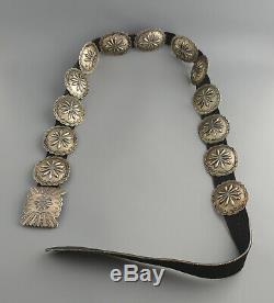 Lg Vintage Navajo Indian Handstamped Silver Concho Belt 50 Floyd Arviso