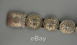 Lg Vintage Navajo Indian Handstamped Silver Concho Belt 50 Floyd Arviso