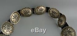 Lg Vintage Navajo Indian Handstamped Silver Concho Belt 50 Floyd Arviso