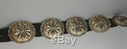 Lg Vintage Navajo Indian Handstamped Silver Concho Belt 50 Floyd Arviso