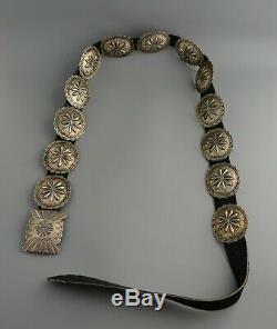 Lg Vintage Navajo Indian Handstamped Silver Concho Belt 50 Floyd Arviso