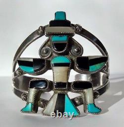 Little Joe Begay Vintage Zuni Silver Inlay Turquoise Knifewing Cuff Bracelet