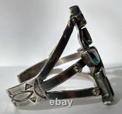 Little Joe Begay Vintage Zuni Silver Inlay Turquoise Knifewing Cuff Bracelet