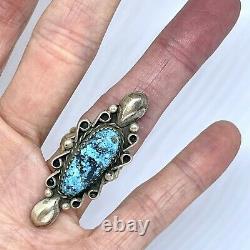 Long Turquoise Ring Sz 6 Sterling Signed Merle House Navajo Native American VTG