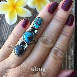 Long Turquoise and Sterling Silver Ring Vintage Turquoise Jewelry