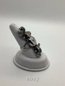 Long Vintage 70s sterling turquoise watch ring running Native American sz 9.75