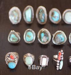 Lot 15 Native American Navajo/Zuni Vintage Sterling Silver Rings Turquoise Coral