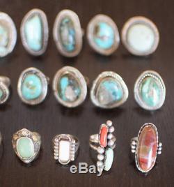 Lot 15 Native American Navajo/Zuni Vintage Sterling Silver Rings Turquoise Coral