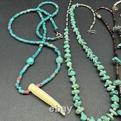 Lot Of 19 Vintage Native American, Turquoise, Coral, Heishi, Fetish, Necklace