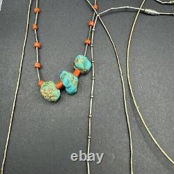 Lot Of 19 Vintage Native American, Turquoise, Coral, Heishi, Fetish, Necklace