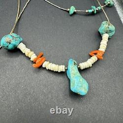 Lot Of 19 Vintage Native American, Turquoise, Coral, Heishi, Fetish, Necklace