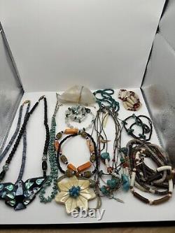 Lot Of 19 Vintage Native American, Turquoise, Coral, Heishi, Fetish, Necklace