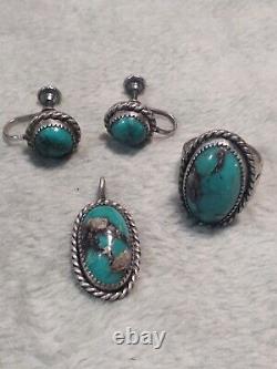 Lot Of Vintage Navajo Sterling Silver Old Pawn Turquoise Jewelry