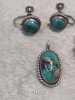 Lot Of Vintage Navajo Sterling Silver Old Pawn Turquoise Jewelry