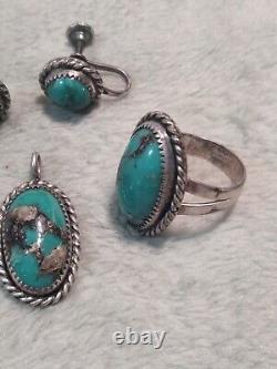 Lot Of Vintage Navajo Sterling Silver Old Pawn Turquoise Jewelry