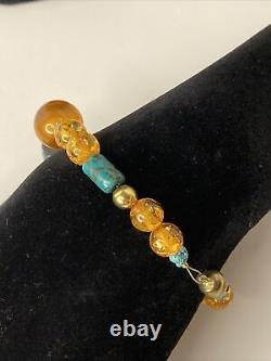 Lot Set Vintage Native American Handmade Glass Amber Turquoise Stone bead Silver