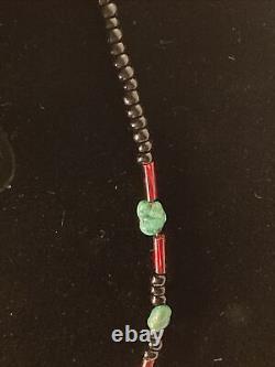 Lot Set Vintage Native American Handmade Glass Amber Turquoise Stone bead Silver
