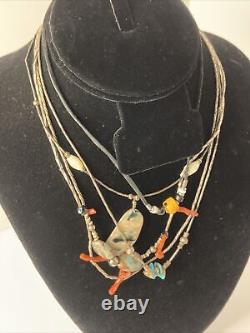 Lot Set Vintage Native American Handmade Glass Amber Turquoise Stone bead Silver