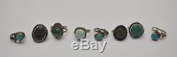 Lot of 8 Vintage Native American Silver Turquoise Ring Navajo, Zuni