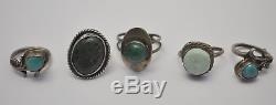 Lot of 8 Vintage Native American Silver Turquoise Ring Navajo, Zuni