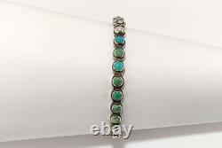 Lovely Vtg NATIVE AMERICAN NAVAJO signed IH Coin Silver Turquoise Cuff Bracelet