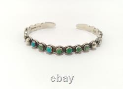 Lovely Vtg NATIVE AMERICAN NAVAJO signed IH Coin Silver Turquoise Cuff Bracelet
