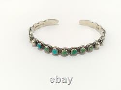 Lovely Vtg NATIVE AMERICAN NAVAJO signed IH Coin Silver Turquoise Cuff Bracelet