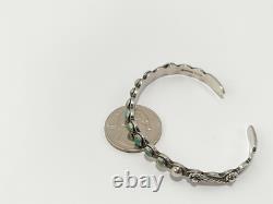 Lovely Vtg NATIVE AMERICAN NAVAJO signed IH Coin Silver Turquoise Cuff Bracelet
