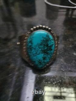MASSIVE Vintage Native American Sterling Silver Turquoise Cuff Bracelet