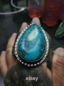 MASSIVE Vintage Native American Sterling Silver Turquoise Cuff Bracelet