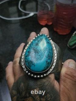 MASSIVE Vintage Native American Sterling Silver Turquoise Cuff Bracelet
