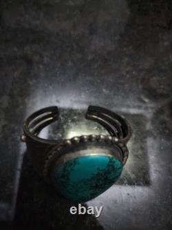 MASSIVE Vintage Native American Sterling Silver Turquoise Cuff Bracelet