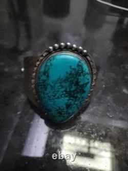 MASSIVE Vintage Native American Sterling Silver Turquoise Cuff Bracelet
