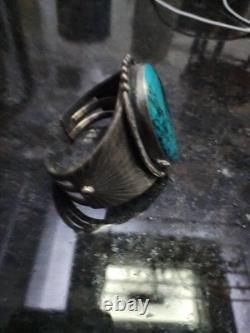 MASSIVE Vintage Native American Sterling Silver Turquoise Cuff Bracelet