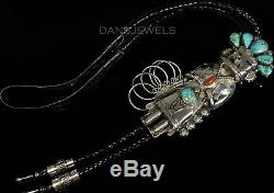 MASSIVE Vintage Old Pawn Navajo TURQUOISE KACHINA 3D Sterling BOLO TIE