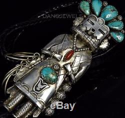 MASSIVE Vintage Old Pawn Navajo TURQUOISE KACHINA 3D Sterling BOLO TIE