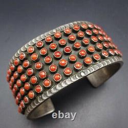 MATTHEW CHARLEY Vintage NAVAJO Sterling Silver RED CORAL Snake Eye Cuff BRACELET