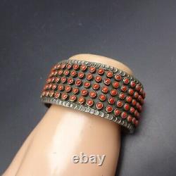 MATTHEW CHARLEY Vintage NAVAJO Sterling Silver RED CORAL Snake Eye Cuff BRACELET