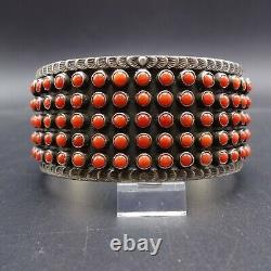 MATTHEW CHARLEY Vintage NAVAJO Sterling Silver RED CORAL Snake Eye Cuff BRACELET