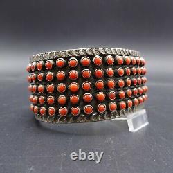 MATTHEW CHARLEY Vintage NAVAJO Sterling Silver RED CORAL Snake Eye Cuff BRACELET