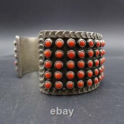 MATTHEW CHARLEY Vintage NAVAJO Sterling Silver RED CORAL Snake Eye Cuff BRACELET