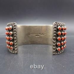 MATTHEW CHARLEY Vintage NAVAJO Sterling Silver RED CORAL Snake Eye Cuff BRACELET