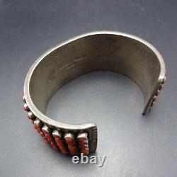 MATTHEW CHARLEY Vintage NAVAJO Sterling Silver RED CORAL Snake Eye Cuff BRACELET