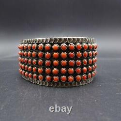 MATTHEW CHARLEY Vintage NAVAJO Sterling Silver RED CORAL Snake Eye Cuff BRACELET