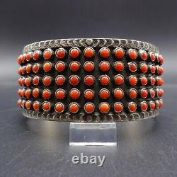 MATTHEW CHARLEY Vintage NAVAJO Sterling Silver RED CORAL Snake Eye Cuff BRACELET