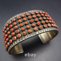 MATTHEW CHARLEY Vintage NAVAJO Sterling Silver RED CORAL Snake Eye Cuff BRACELET