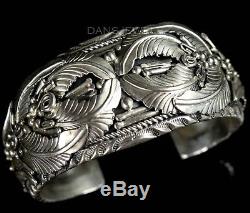 MENS Old Pawn Navajo Vintage SQUASH BLOSSOM SOLID Sterling BIG Bracelet